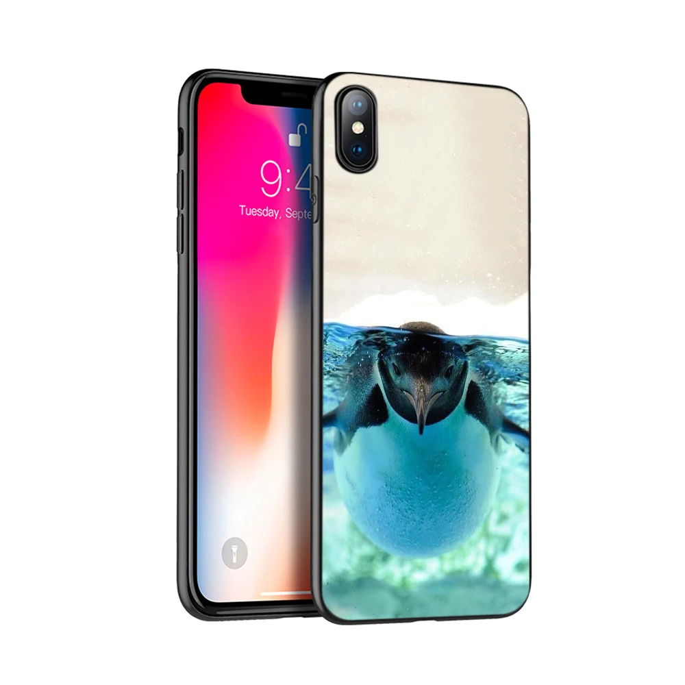 Черный чехол из ТПУ для iphone 5 5s SE 2020 6 6s 7 8 plus x 10 XR XS 11 pro MAX с милым пингвином и белым