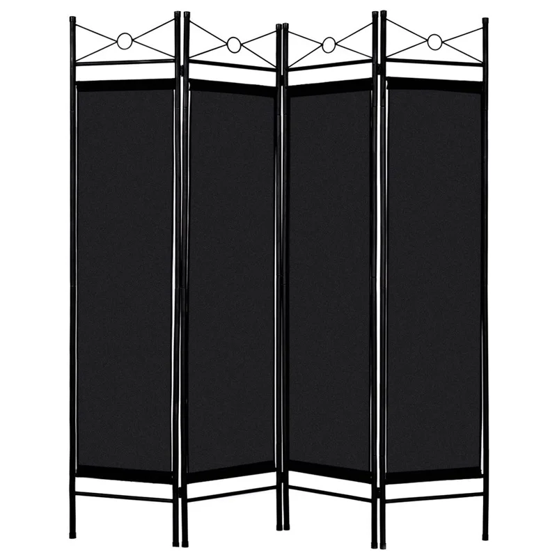 4 paneles de marco de Metal sala de pantalla plegable privada telas de poliéster de alta calidad tubos de hierro duraderos Pantalla de Montaje Simple