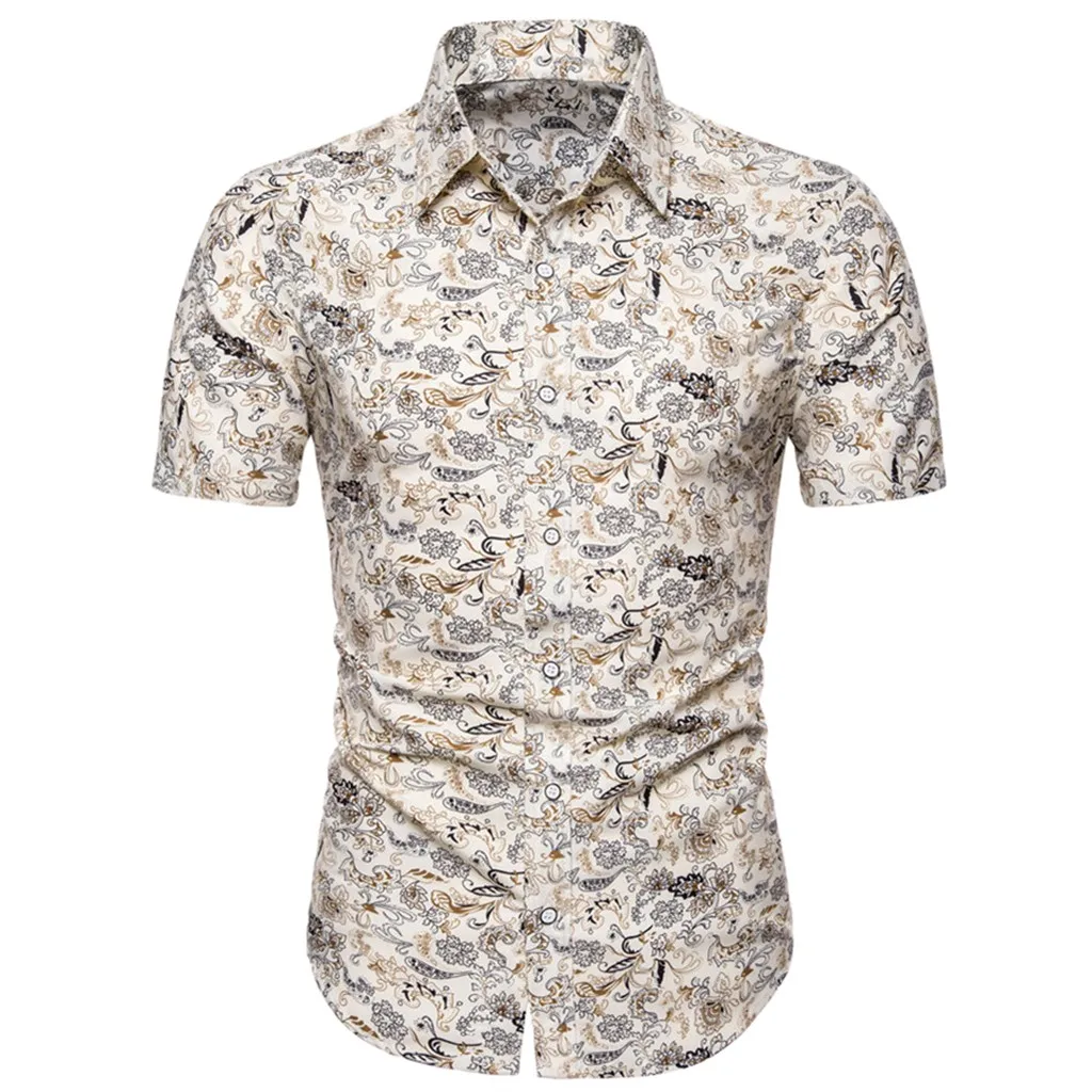 

Men's shirt Summer Mens shirts casual slim fit Hawaiian Short Sleeve Printed Turn-down Collar Blouse Tops Camisa masculina