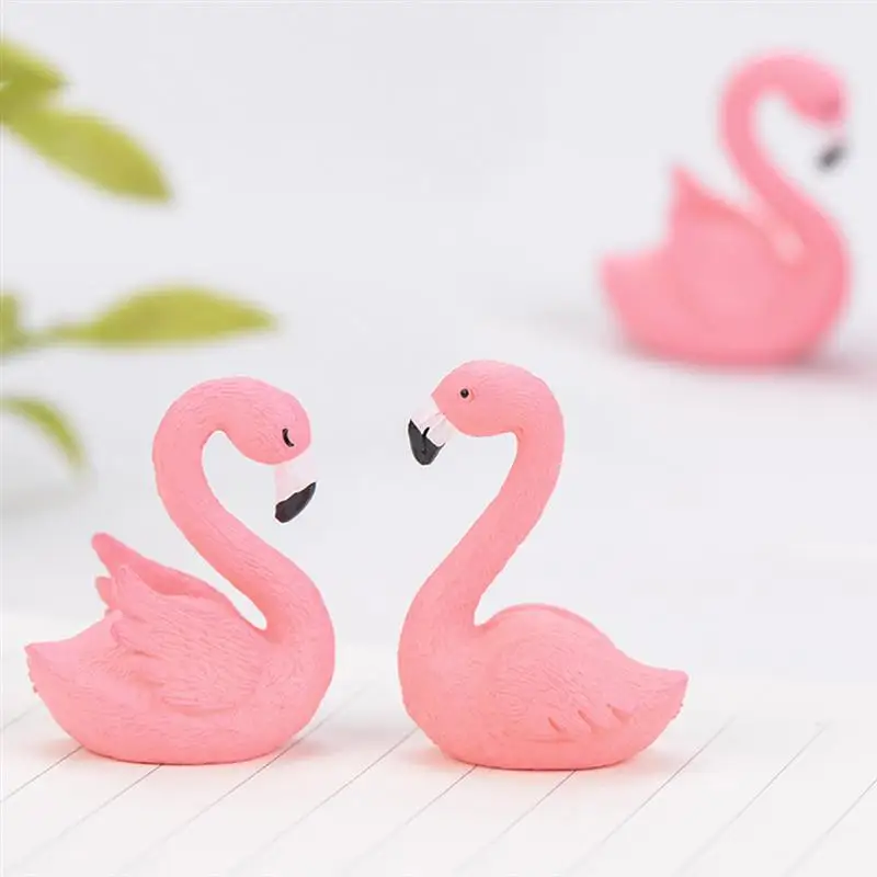 2pc Pink Plastic Decorative Flamingo Fairy Garden Decor Craft Dollhouse Accessory Home Decoration Crafts Figurines Miniatures