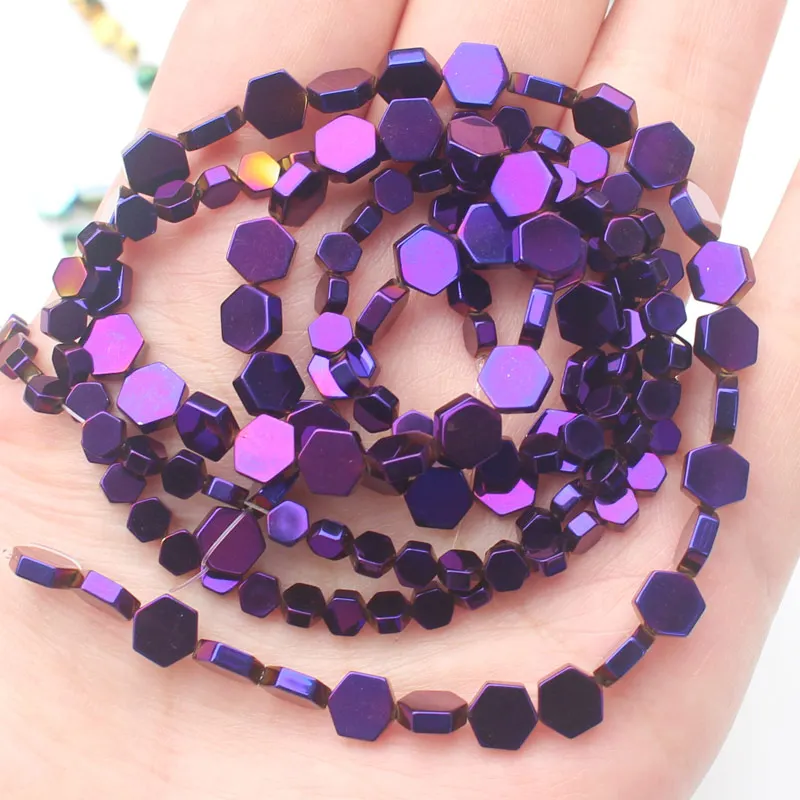 Very Shining! Natural Hematite Hexagonal Plate beads 15inch, For DIY Jewelry Making, pendant,necklace - Цвет: Purple