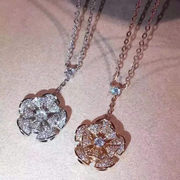 Brand Pure 925 Sterling Silver Jewelry For Women Rose Gold Fan Flower Rose Pendant Silver Fan Design Necklace Diva Dream Pendant Brand Pure 925 Sterling Silver Jewelry For Women Rose Gold Fan Flower Rose Pendant Silver Fan Design Necklace Diva Dream Pendant