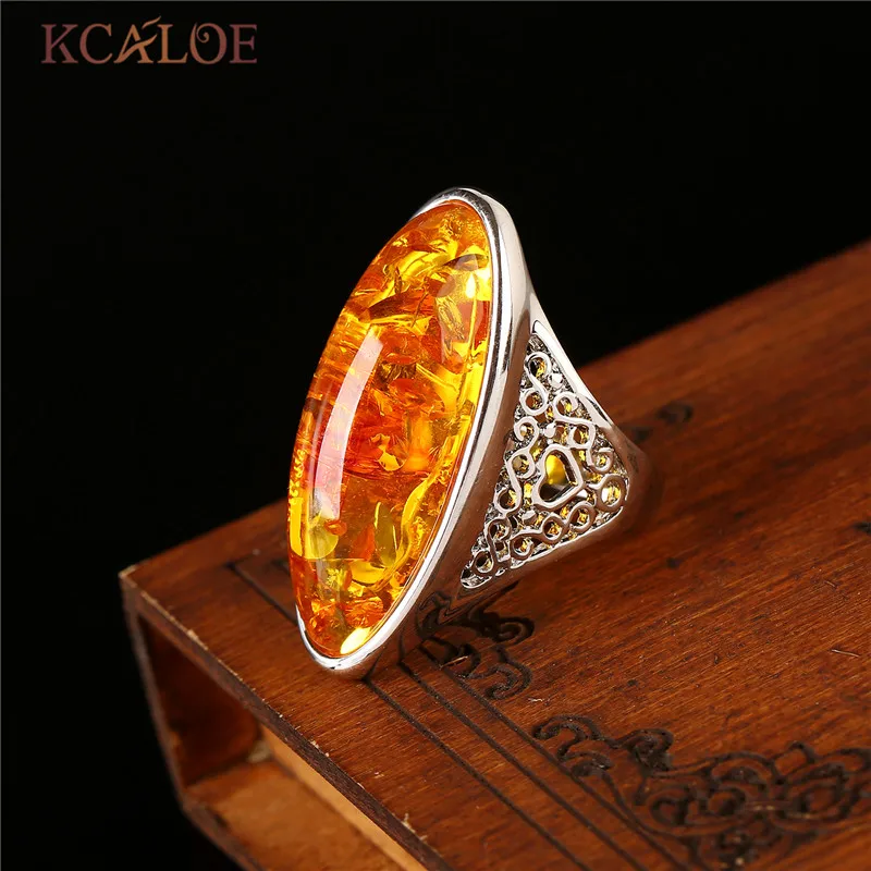 KCALOE Black Big Stone Ring Aneis Feminino Vintage Retro Silver Color Long Anniversary Engagement Rings Fashion Women Jewelry