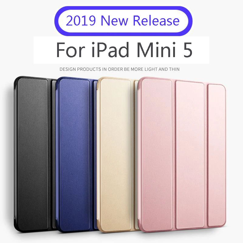 

Case For iPad Mini 5 Folio PU Leather Back Trifold Stand Auto Sleep/Wake up Smart Cover For iPad 2019 A2133 A2124 A2125 A2126