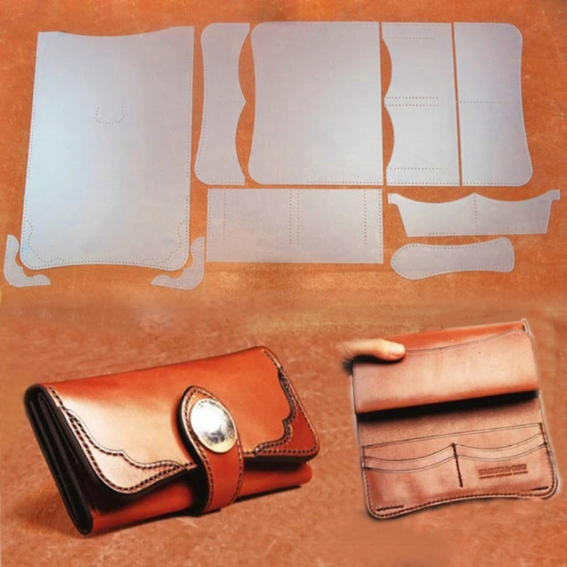 1Set PVC DIY Women Wallet Leather Stencil Sewing Pattern Leather Craft Template for Leather Handcrafts Lovers