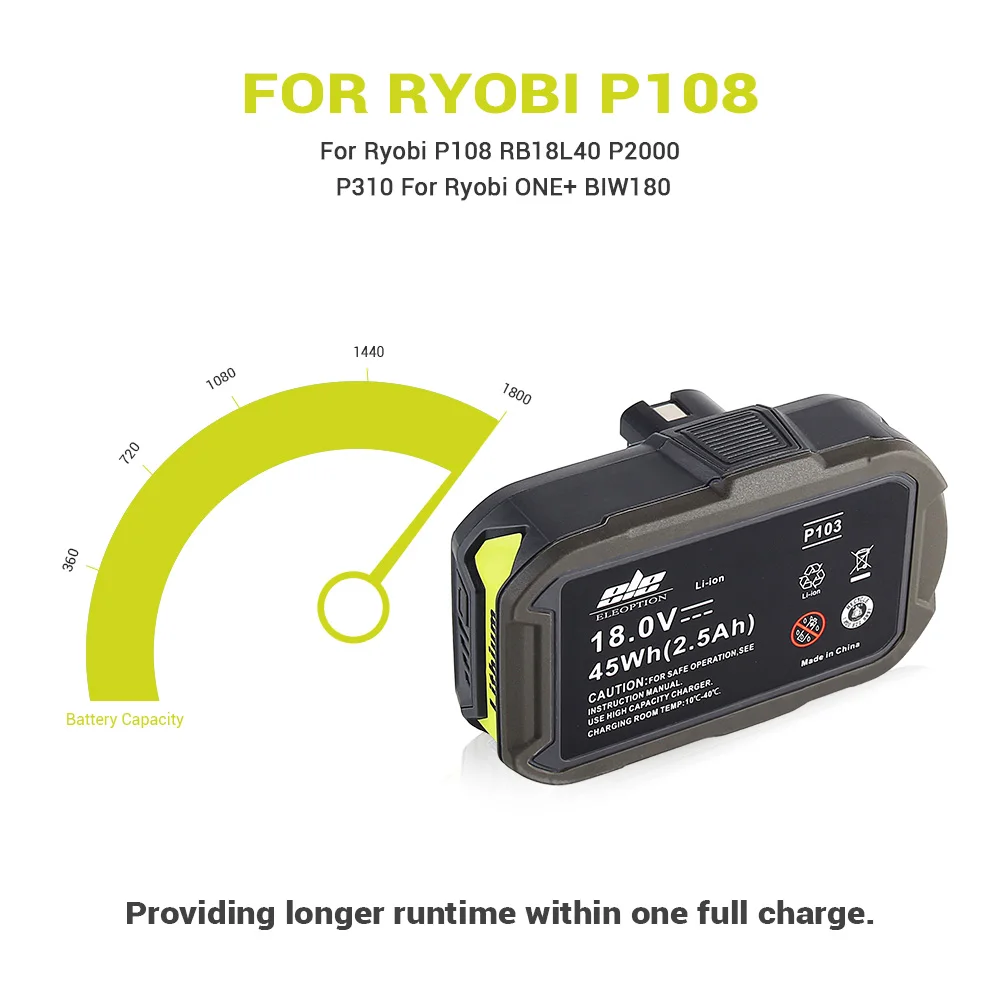 Литий ионный аккумулятор 6x Eleoption 18 в 2500 мАч для Ryobi RB18L25 One Plus P103 P104 P105 P108|rechargeable