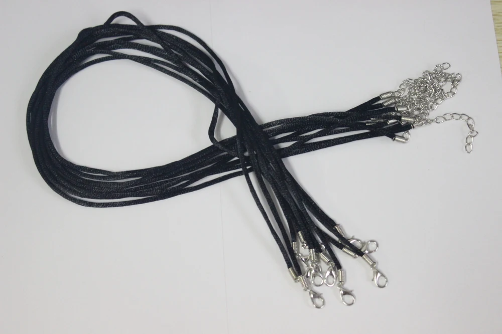 50pcs 2mm Black Satin Silk Necklace Pendant Cord 20 inches Self