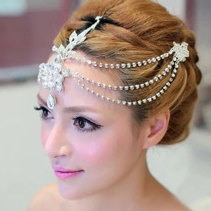 Crystal Head Chain Indian Head Jewelry Rhinestone Headbands Wedding Hair Jewelry Tiara for Bride