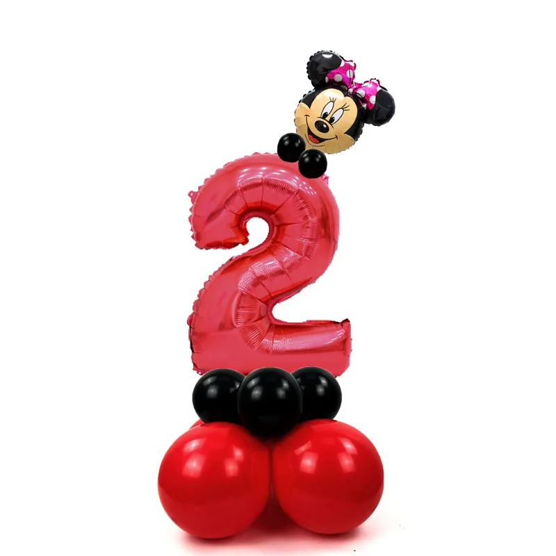 17 шт. фольгированные шары Микки, воздушные шары в горошек с цифрами, шары с днем рождения, украшения для вечеринки, Детские Шаровые шары с буквами на день рождения - Цвет: minnie red set(2)