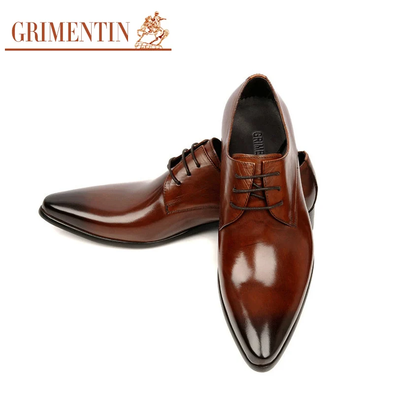 GRIMENTIN Fashion Italian designer formal mens dress shoes genuine leather black luxury wedding ...