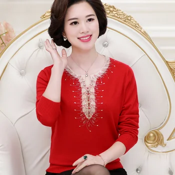 

2020 Spring and winter new ladies sweater mothers XL wool sweater ladies knitted cashmere sweater