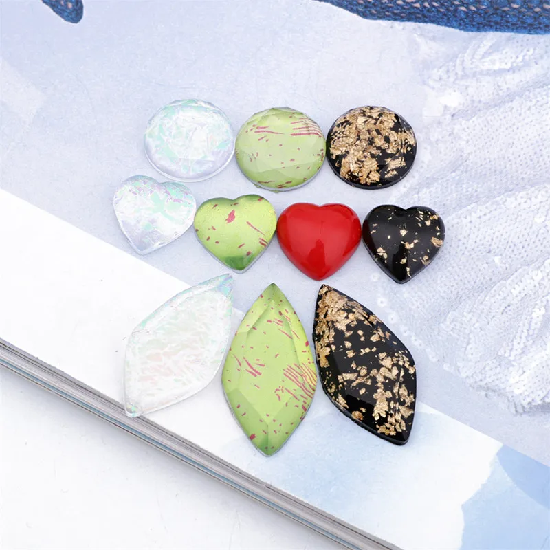 

6pcs Gold Foil Transparent Heart Round Resin Patch Findings DIY Women Charms Earrings Stud Cabochon Beads Jewelry Making F411