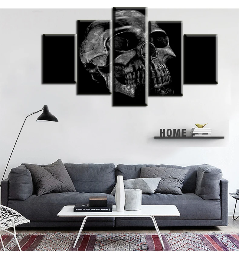 Halloween Day Skull Canvas Wall Art Abstract Gold Print Home Decor for Living Room Contemporary HD Pictures 5 Panels