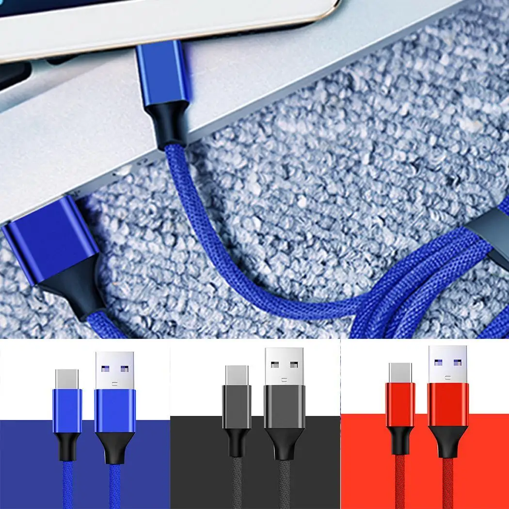Mobile Phone Data Sync Wire Copper Core Red, Black, Blue Type-C Fast Charging Cable