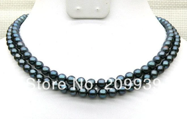 

Free shipping 003187 Natural black blue 2std 6mm AAA+ round akoya pearl necklace 14