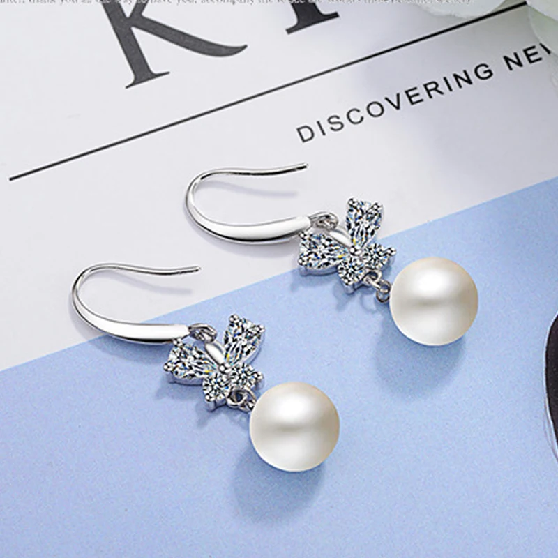 pearls dangle earrings cz zircon silver jewelry (3)