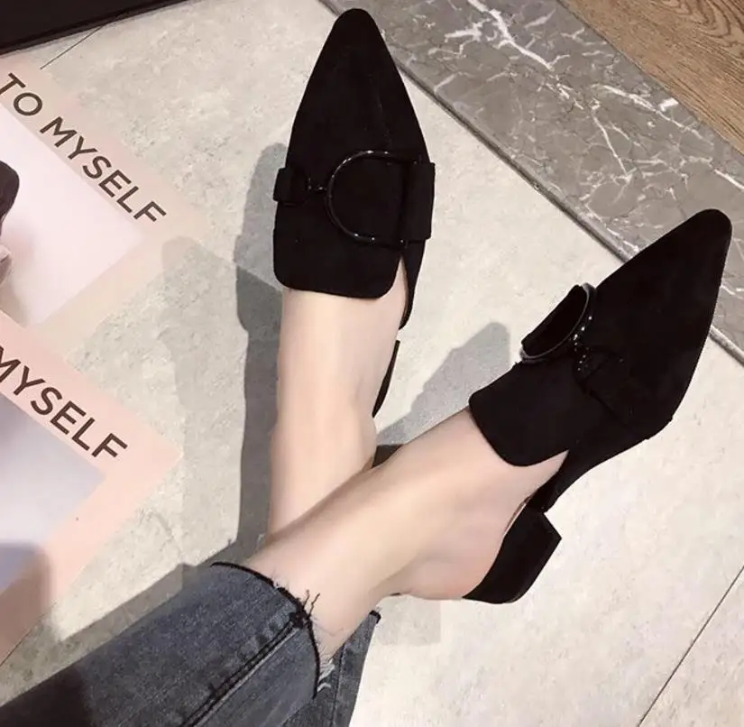 

New vogue woman slipper spring summer metal buckles woman cool procrastinate elegant and sexy belle slipper chaussures femme