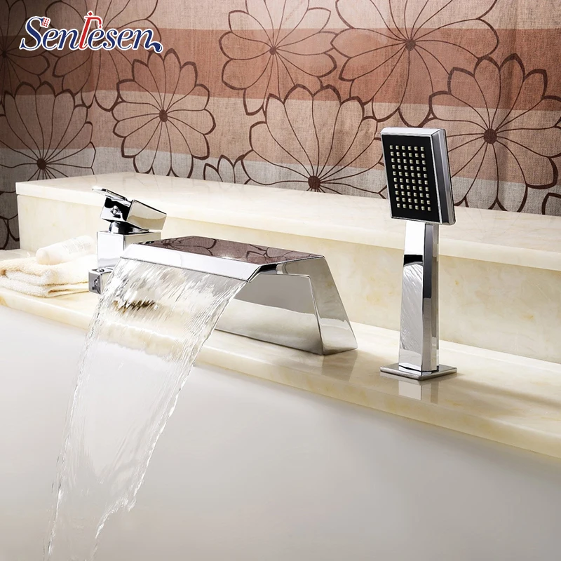 

Senlesen Bathtub Faucet Chrome Polish Single Handle Waterfall Spout W/ ABS Hand Shower For Bathroom Tub Shower Mixer Taps