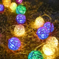 40 лампочек, 5 м, ротанговый шар, светодиодный, Рождественская гирлянда, 3 цвета, светодиодный, Плетеный, винтажный, сепактакрау, шар, лампа