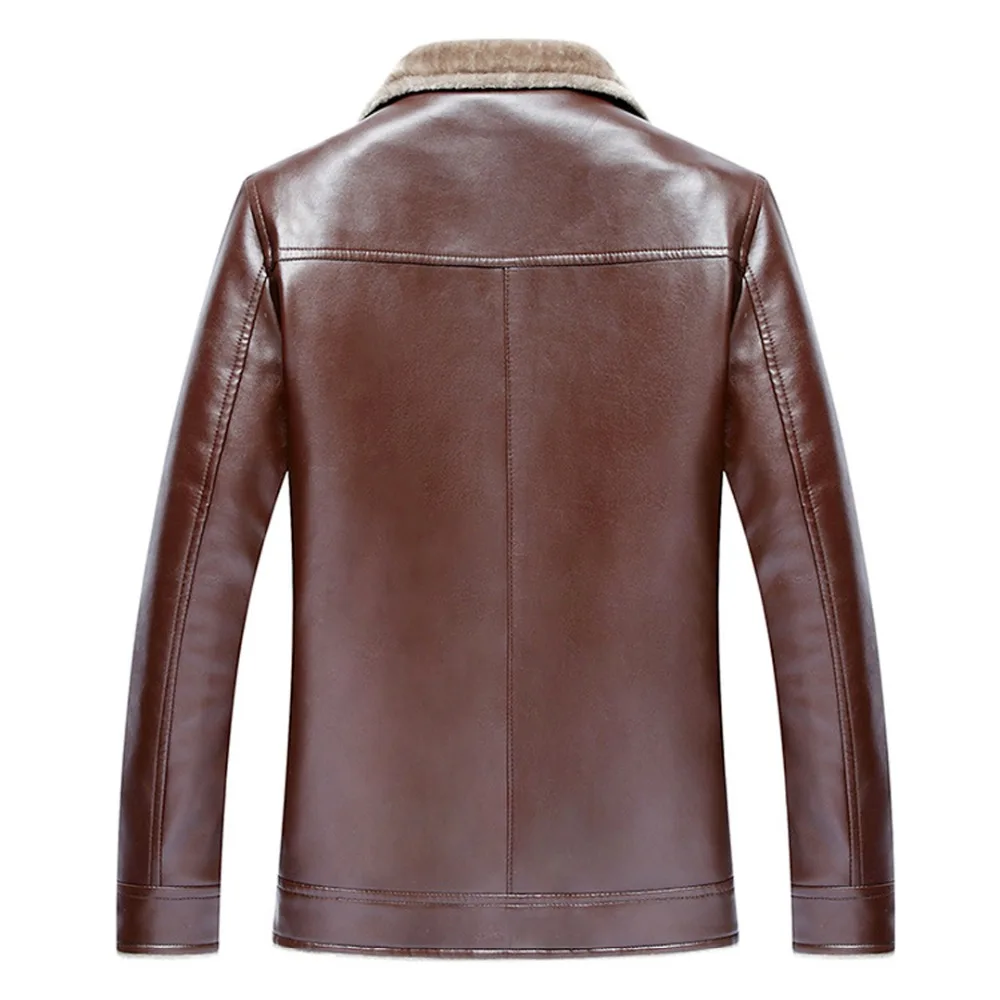 Зимняя меховая кожаная куртка для мужчин размера плюс кожаные куртки с отворотом повседневная мужская Толстая теплая куртка с искусственным мехом