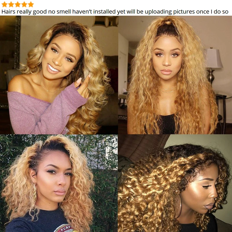 Remyblue T1B/27 Ombre Blonde 4*4 Lace Closure Human Hair Wigs Pre Plucked 180% Density Brazilian Water Wave Remy Human Hair Wigs