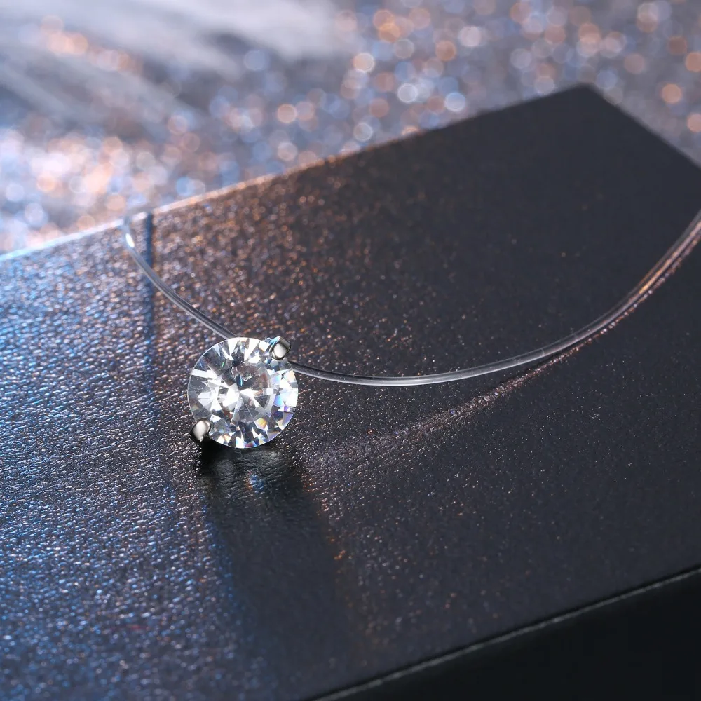 Classic Wedding Round Rhinestone Zircon Choker Necklaces Transparent Fishing Line Necklace Invisible Chain Necklaces Collier (2)