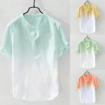 

New Brand 2019 Summer Men's Cool And Thin Breathable Collar Hanging Dyed Gradient Cotton Shirt Novelty High Quality