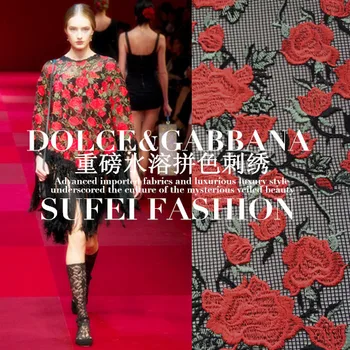 

120cm wide red flower embroidery water soluble black net lace fabric wedding decoration