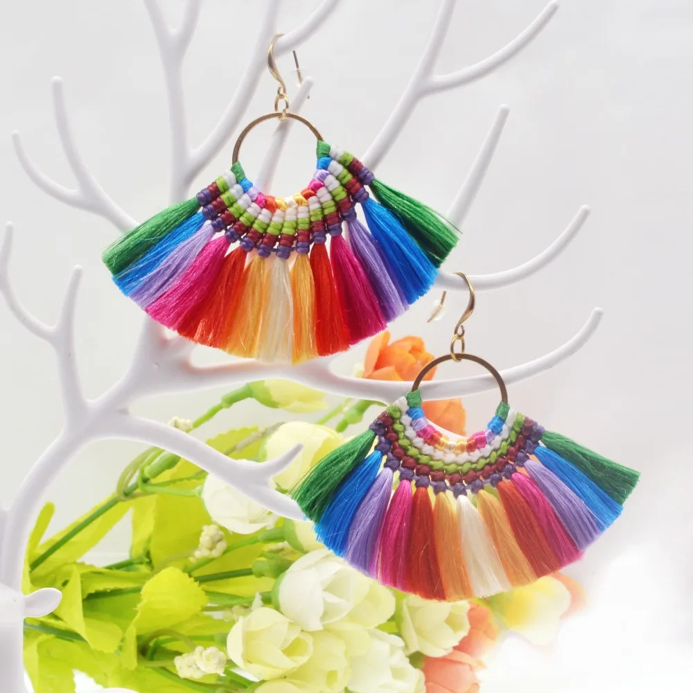 Charms 9 Chakra Colors Boho Earrings For Women Handmade Long Earring