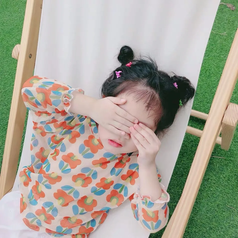 

Summer girls mesh t shirt baby tops kids tee children streetwear clothes ins floral print uv protection cape 1 to 14 yrs