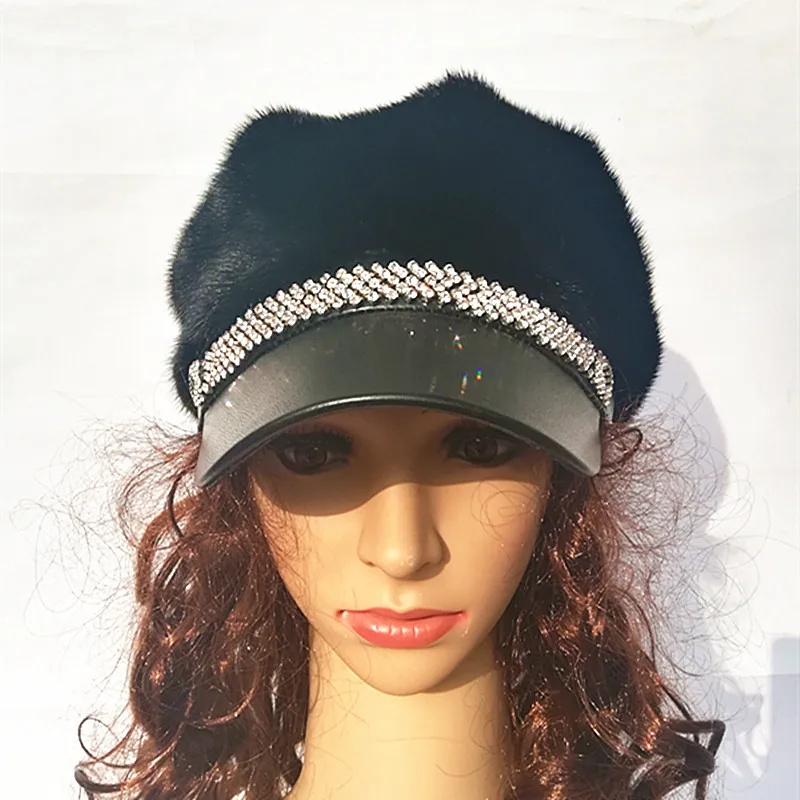 2018 модная новая норковая шляпа женская кожаная соломенная шляпа Зимняя уличная теплая шапка Новинка меховая шапка
