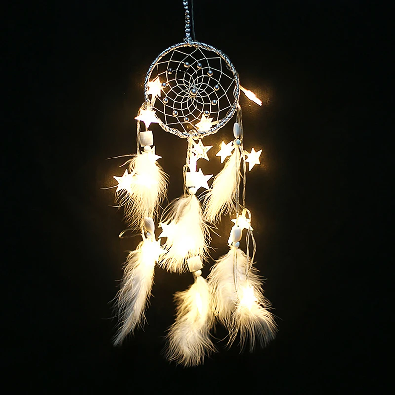 

DIY Star LED Light Dreamcatcher Fashion Gift India Handmade Wind Chimes Hanging Pendant Dream Catcher Home Wall Art Decor