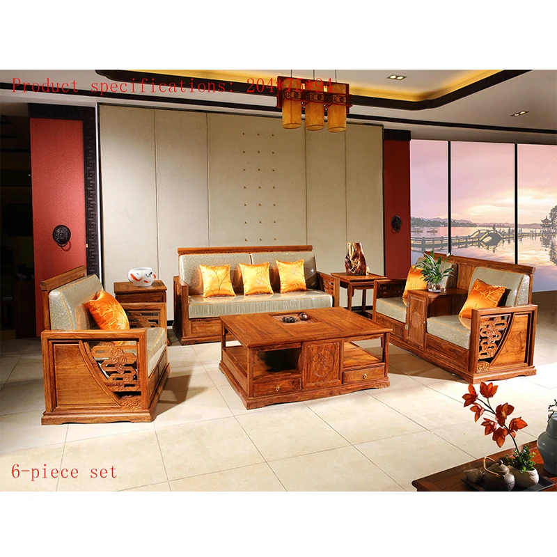 Redwood Sofa Chair Set Custom Antique Mahogany Furniture Hedgehog Rosewood Square Tea Table Solid Wood Living Room Furniture
