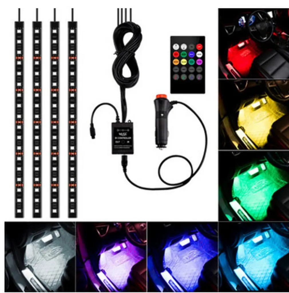 

General Car styling Wireless Remote/Music/Voice Control Interior Floor Foot Decoration Light Atmosphere RGB Neon LampStrip