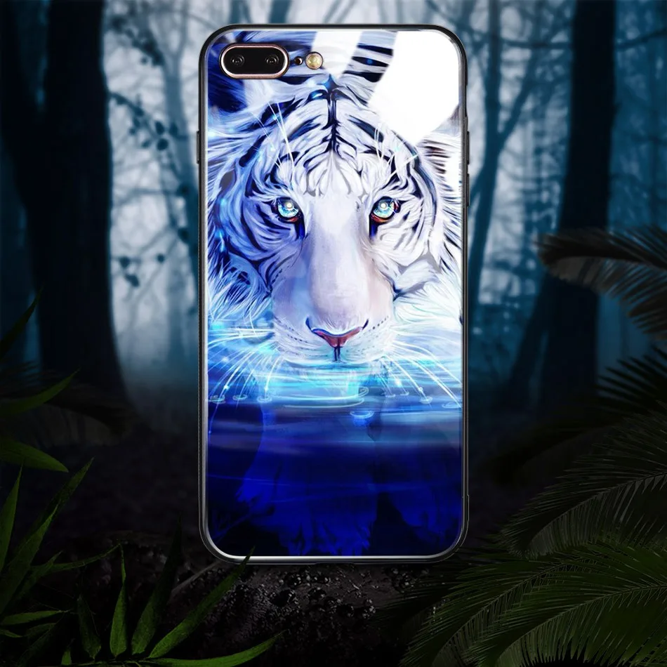 Tempered Glass Case For iPhone 7 6 8 6S Plus Case For iPhone X 10 HD Animal Pattern Soft Edge Back Cover Cases Protective Shell (6)