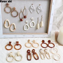 HUANZH простые полимерные Черепаховые леопардовые акриловые большие круглые звенья цепи длинные висячие ацетатные серьги для женщин девушек Brincos