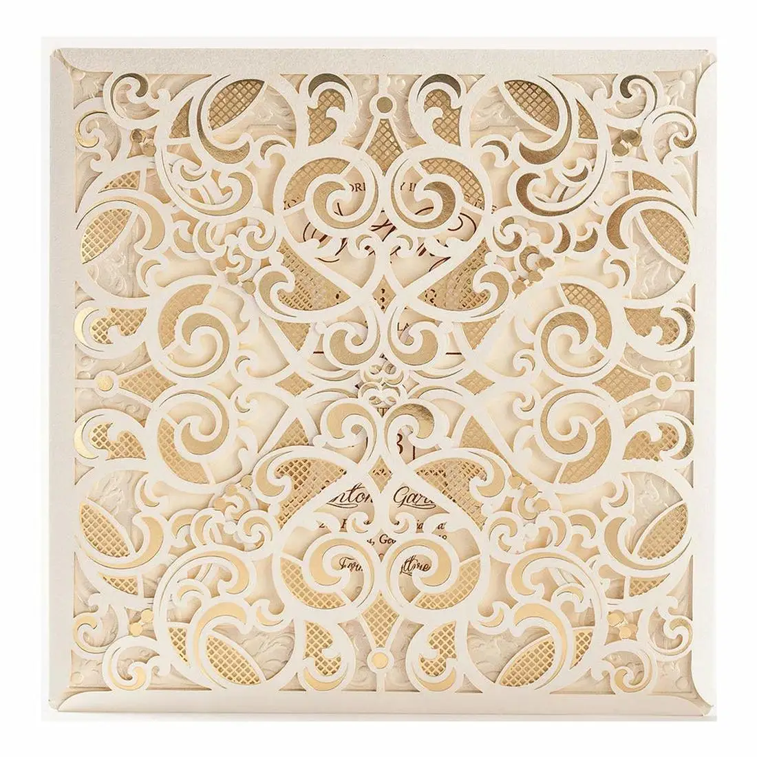 

[Fortuitousness] 6x6inch 100P Ivory Square Laser Cut Foil Hollow Invites, Wedding Invitations with Envelope RSVP Thank You Card