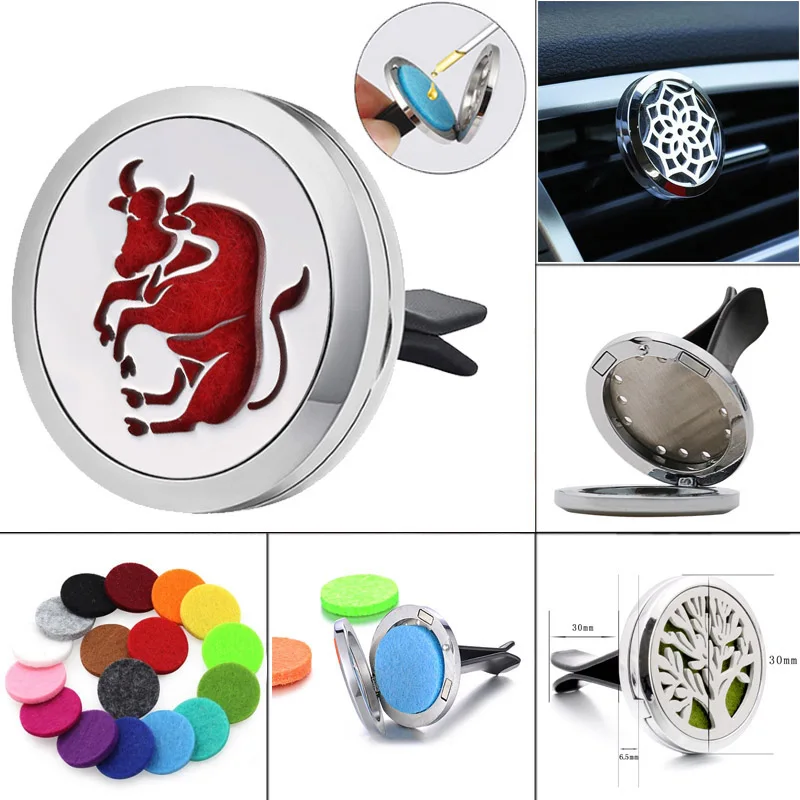 

Taurus Car Air Diffuser Stainless Steel Vent Freshener Car Essential Oil Diffuser Perfume Aromatherapy Necklace Open Locket