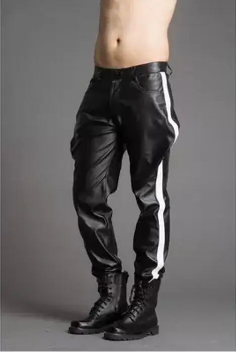 Мужские кожаные брюки размера плюс на заказ 28 38 2017|trousers male|fashion pantsleather pants fashion |