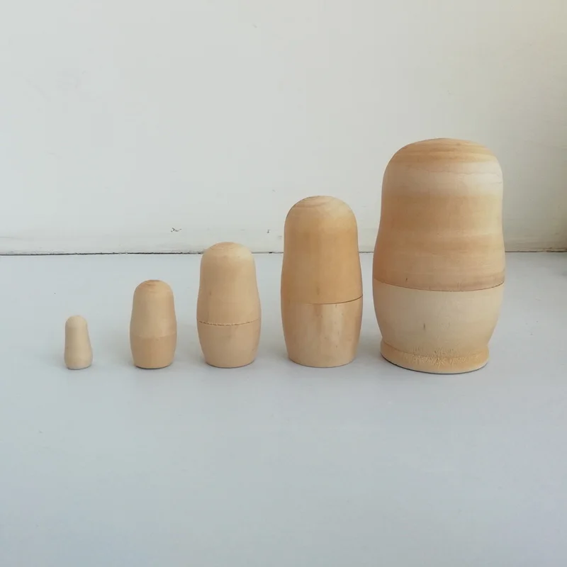 5 Layer DIY Blank Unpainted Wooden Babushka Russian Nesting Dolls Matryoshka Toy