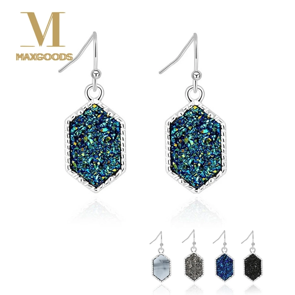 

Fashion Geometric Druzy Pendant Statement Earrings Women 2018 Bohemian Sliver/Gold Drusy Stone Dangle Earrings Jewelry