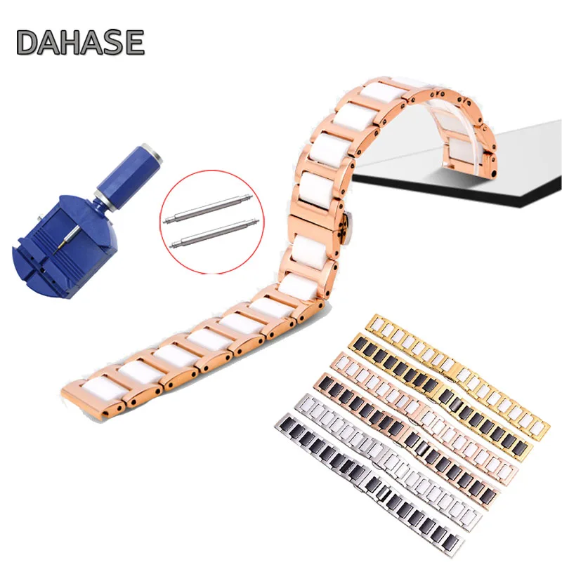 

14 16 18 20 22mm Ceramic Watch Band Stainless Steel Replacement watch Strap Butterfly Buckle Wrist Bracelet Belt With Tool Pins