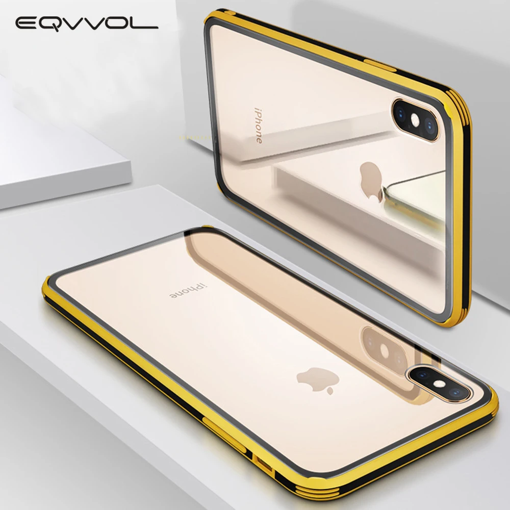 Eqvvol New Transparent Glass Case For iPhone 8 Plus 7 6 6s XS Max XR X Colorful Ultra Thin Soft Edge Shockproof Cover Coque | Мобильные