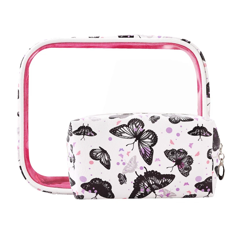 

LVTREE PU Travel Cosmetic Bag Flamingo Butterfly Makeup Case Women Zipper Make Up Bag Handbag Organizer Storage Pouch Wash Bags