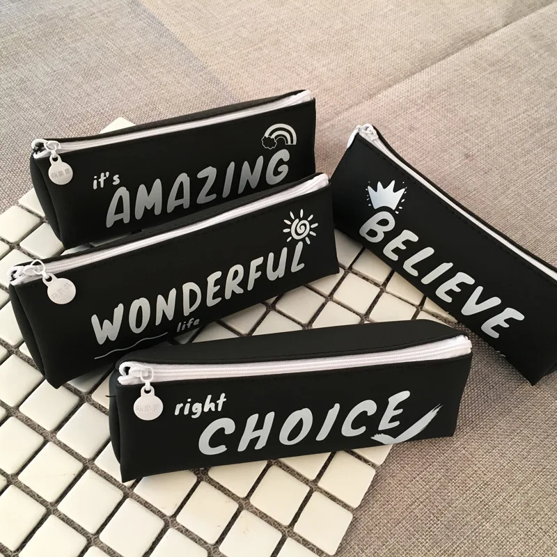 

Small Triangle Pencil Case Silicone Black Waterproof Pen Box Kawaii Pencil Bag For Student Girl Gift Cute School Supplies etui