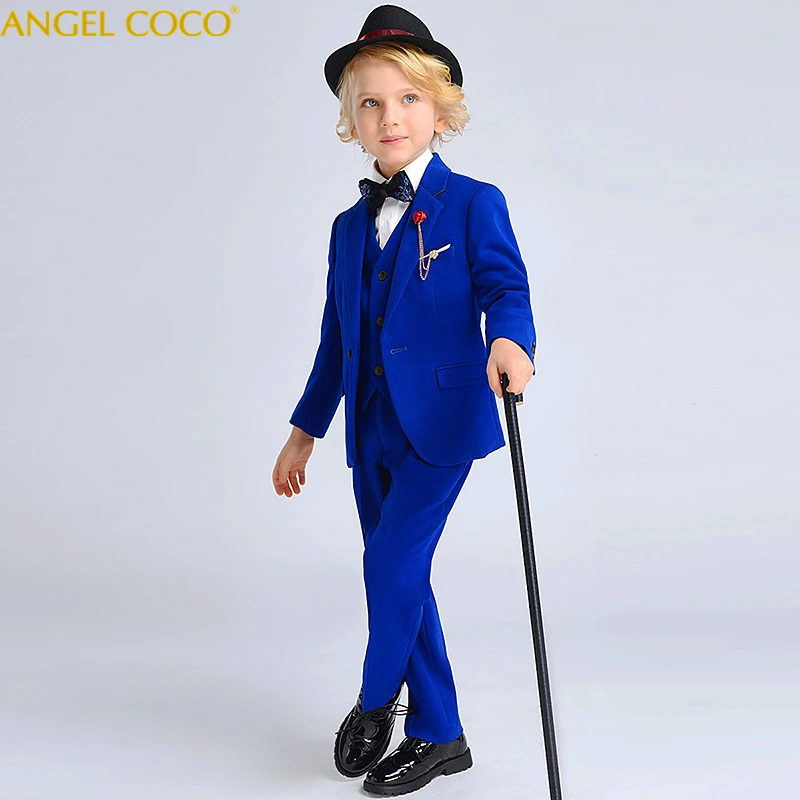 

6pcs/set Handsome blue suit for boy costume enfant garcon mariage kids wedding suit blazer boys suits for weddings boys tuxedo