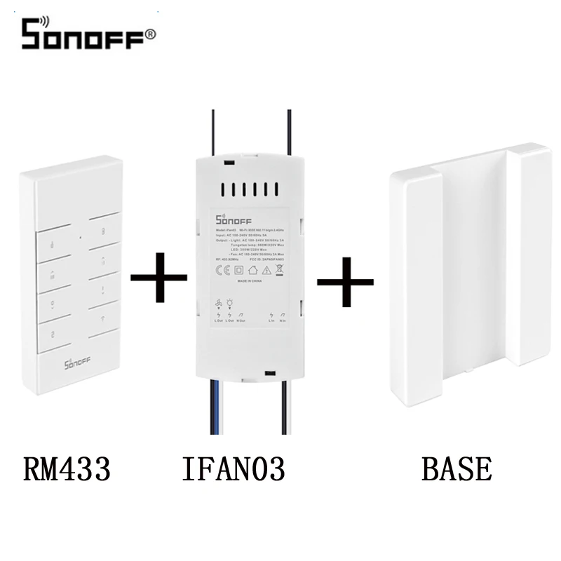 Sonoff IFan03 потолочный вентилятор управления Лер WiFi умный потолочный вентилятор с светильник APP пульт дистанционного управления Вкл/Выкл вентилятор управления - Комплект: IFAN03 RM433 BASE