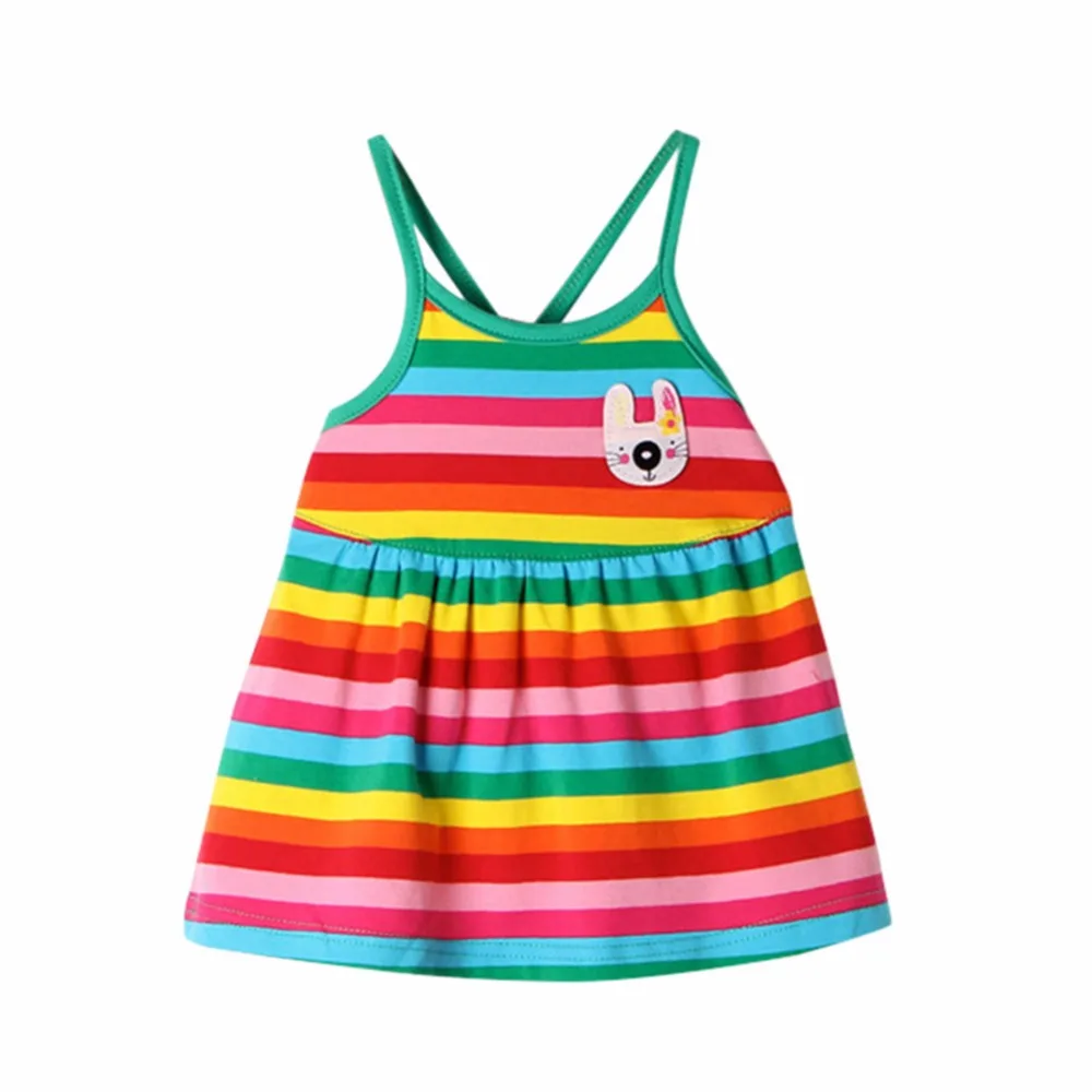 

Fashion Girls Dress 0-18M Newborn Child Girls Rainbow Sundress Princess Stripes Cotton Sleeveless Mini Dress