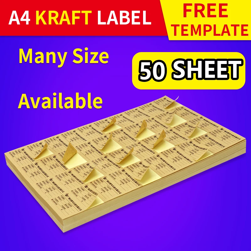 A4 Self-adhesive Kraft Label for Laser and Inkjet Printer Handwritten Die-cut Round/Square Sheet Sticker 20/50 Sheets Each Pack