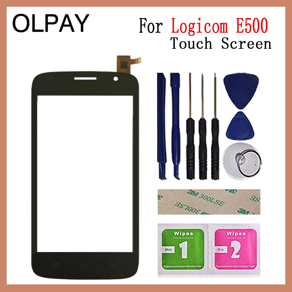 OLPAY 5," сенсорный экран для телефона для Logicom E500 сенсорный экран дигитайзер передняя внешняя передняя стеклянная линза сенсор Бесплатный клей+ салфетки - Цвет: Black With Tools